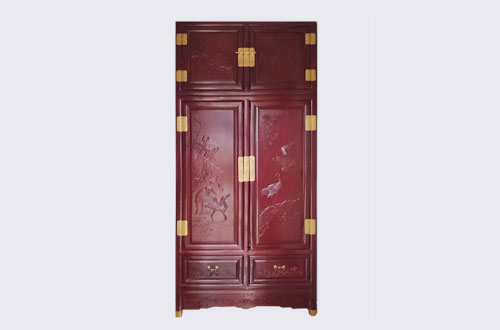 川汇高端中式家居装修深红色纯实木衣柜